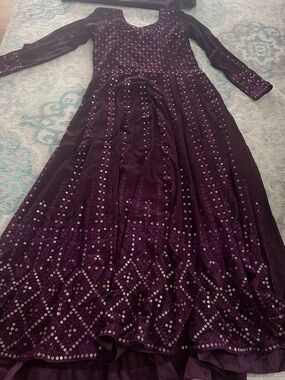 Elegant Indian Women's Deep Purple Sequin Embellished Dress